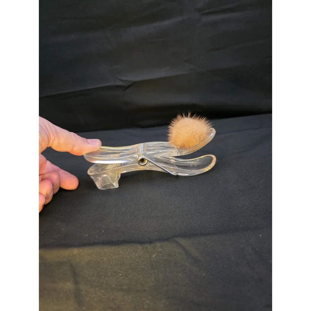Vintage Clear Acrylic Shoe‎ Slipper Desk Letter Memo Holder Novelty Pompom